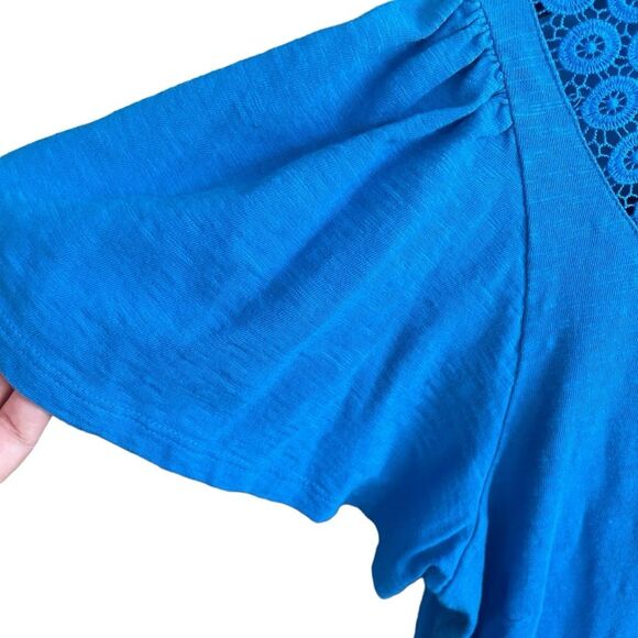 T by Talbots Blue Cotton Flutter Sleeve Crochet Neckline T-Shirt Dress Women's L - Picture 4 of 6